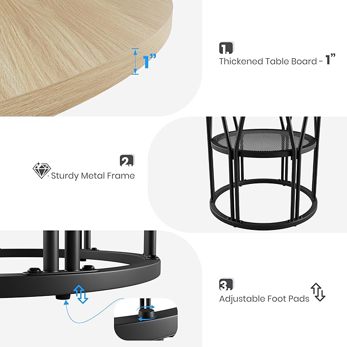 Garvee Round Dinning Table for 4-6 - 47" Circle Dinner Table with Storage Shelf & Sturdy Metal Frame, Modern Breakfast Tea Desk for Kitchen, Living Room, Apartment, Office, Natural