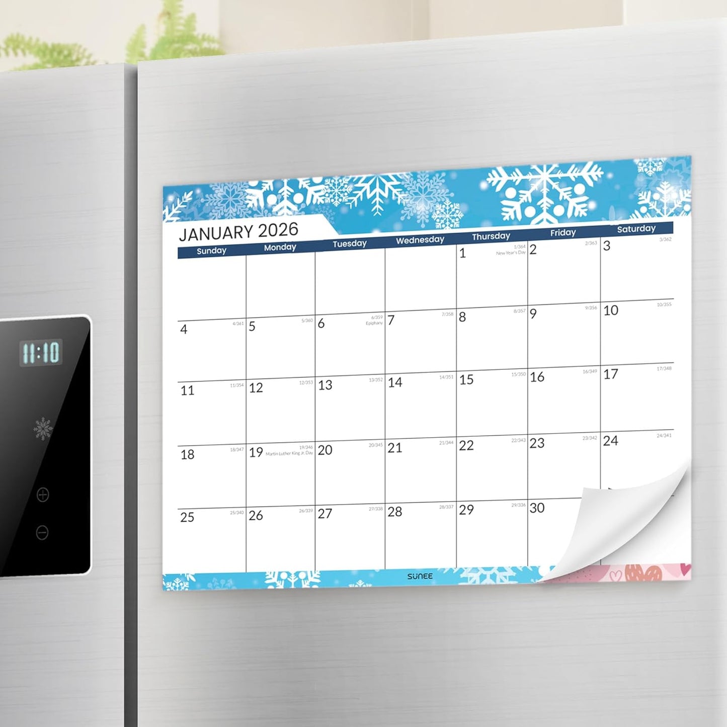 SUNEE Magnetic Refrigerator Calendar 2026-2027 | 21-Month Family Planner | 8.5"x11" Monthly Design