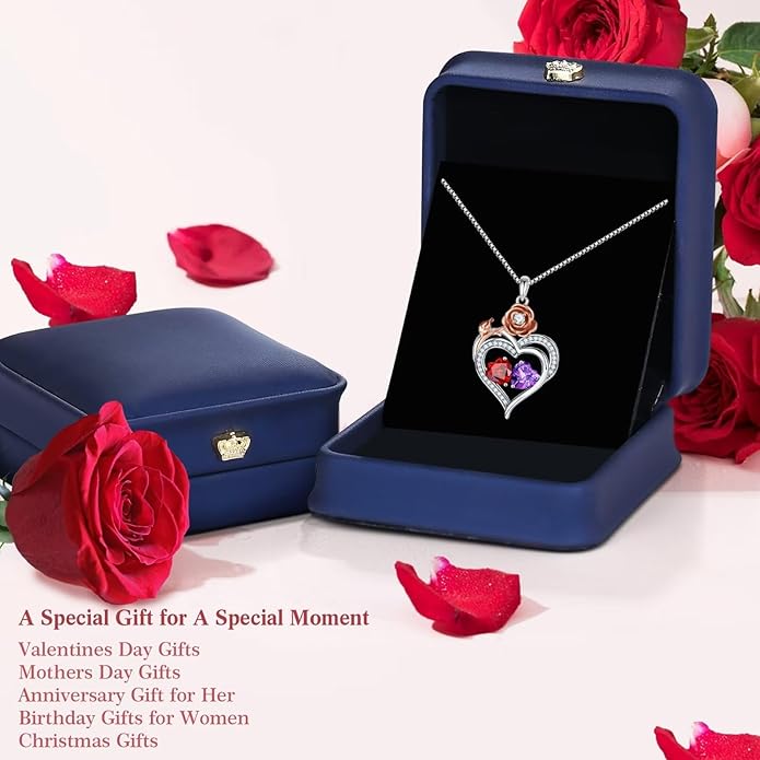 Iefil Christmas Gifts for Wife - 925 Sterling Silver Birthstone Necklace, Stocking Stuffers for Women Wife Girlfriend Mom