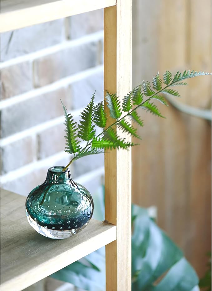 CONVIVA Bud Vase Green Glass Vase Flower Art Diffuser for Reed Idea Modern Handcrafted Small Tabletop Fall Decor Arrangement 4.2" H