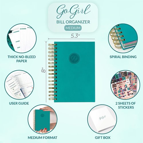 GoGirl Budget Planner - Monthly Bill Organizer & Expense Tracker Notebook Journal, Compact Turquoise