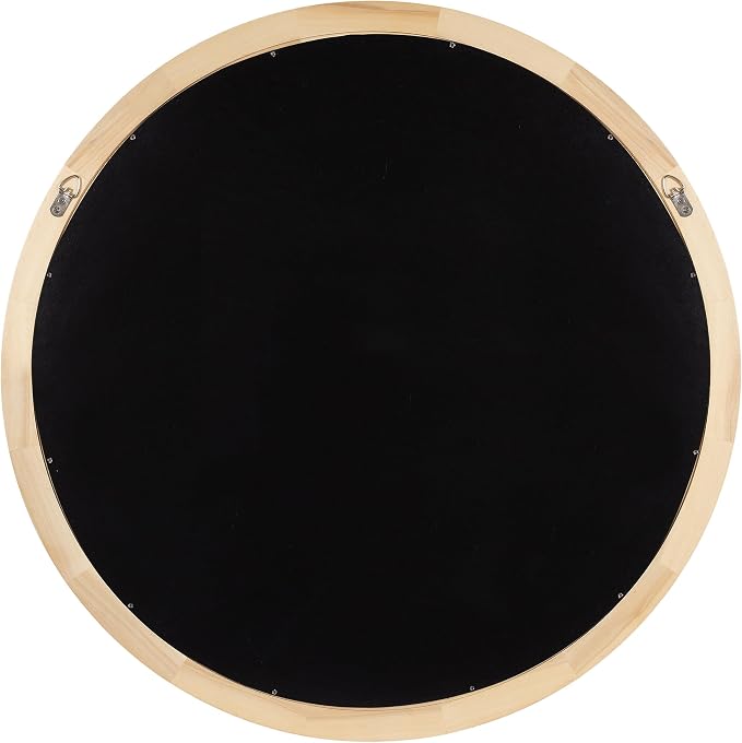 Kate and Laurel Dessa Modern Round Wooden Wall Mirror; 32 Inch Diameter; Natural; Transitional Circle Bathroom Vanity Mirror with Chunky Rounded Profile and Solid Poplar Wood Frame