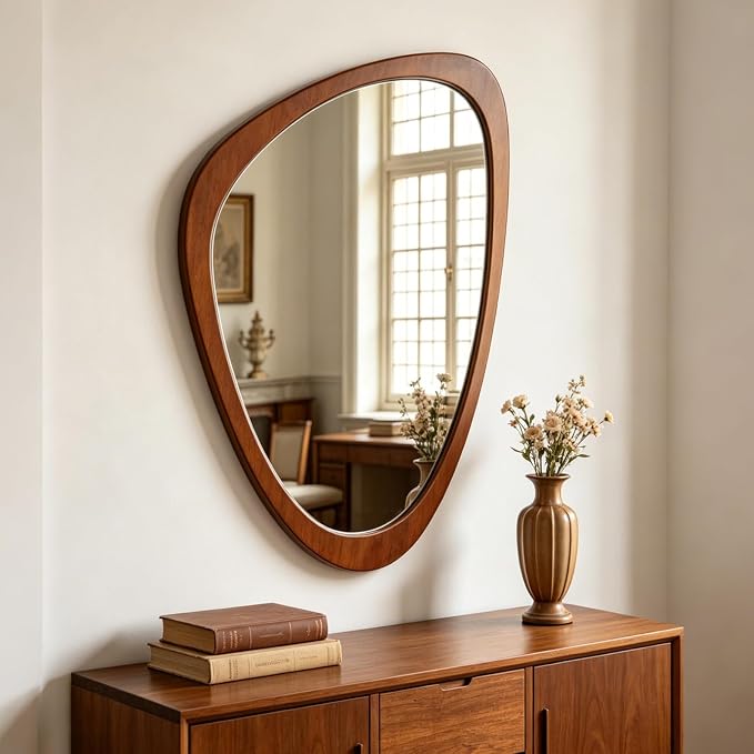 Ferytange Asymmetrical Wood Frame Wall Mirror, 34" H x 24" W Modern Irregular Decorative Mirror, Unique Wall Art for Living Room Bedroom Entryway, Mid Century Modern Home Decor
