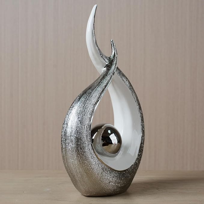 HAUCOZE Abstract Statue Figurine Modern Art Sculpture Home Decor Ceramic Ornament Gift for Bookshelf Desktop Tabletop 10.6 Inch