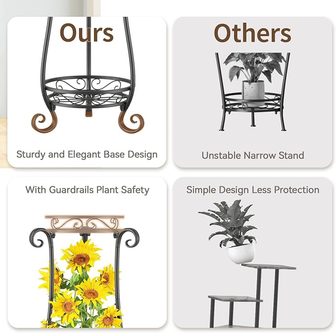 LASZOLA 2 Tier Black Metal Plant Stand for Multiple Large Planters Indoor Outdoor Organizer, Heavy Duty Tall Flower Stand for Corner Patio Bathroom Office, Modern Sturdy Vertical Iron Rack, Cat Proof