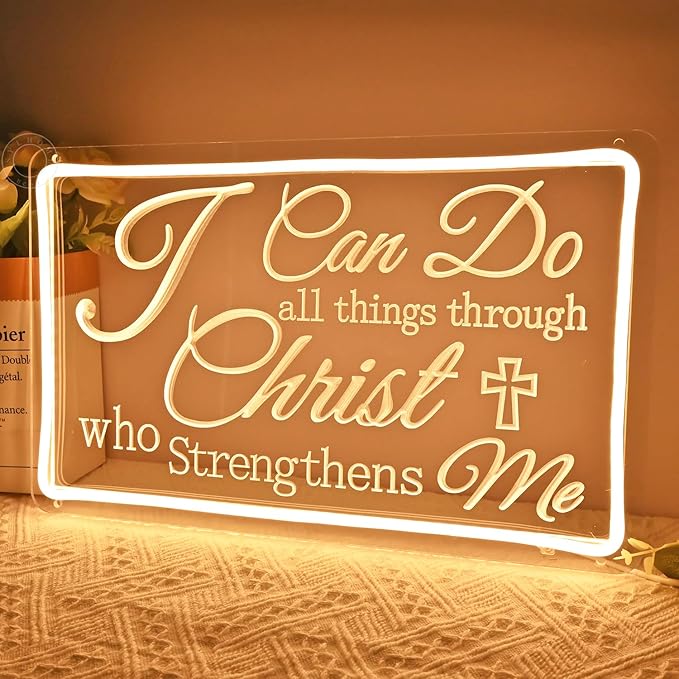 SYLHOME Led Neon Light Sign I Can Do All Things Through Christ Bedroom Living Room Wall Sign Decor Wedding Birthday Party Decoration USB 15.75"X9.8"