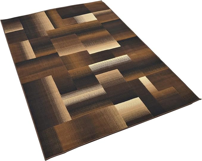 HR 8’ x 10’ Rug in Chocolate - Premium Quality Chocolate/Brown/Beige Abstract Geometric Modern Squares Pattern Area Rug - Contemporary Styling for Living Room, Bedroom - Unique Home Décor