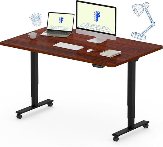 FLEXISPOT E6 MAX Dual Motor 3 Stages Standing Desk 48x30 Inch Whole-Piece Board Electric Height Adjustable Stand Up Desk 150KG Load Capacity(Black Frame + Mahogany Desktop)