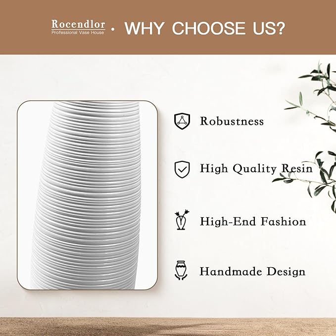 Tall Floor Vase, Large Resin Vase for Rustic Home Decor Modern Farmhouse, Sturdy, Luxury, Textured, Vessel for Decorative Branches Dried Flowers, 27.5 inches Vases for Decor, White