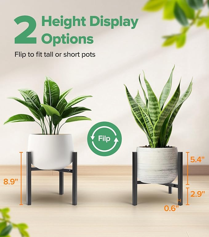 Plant Stand Indoor Adjustable 2 Pack, Metal Modern Indoor Plant Stand, Heavy Duty Plant Stands Outdoor Corner, Stable Plant Holder, Fits 8 to 12 Inches Pots, Black, Pot & Plant Not Included