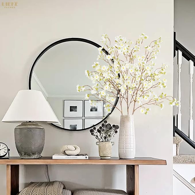 Uieke 3PCS Artificial Cherry Blossom Flowers, 40.5in Silk Cherry Blossom Branches Long Stems Fake White Flowers Arrangements for Wedding Home Japanese Sakura Room Decor