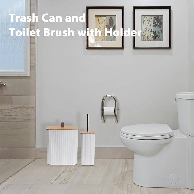 Bathroom Accessory Set - 10 Piece White Bathroom Sets Complete with Trash Can, Toothbrush Holder & Cup, Soap Dispenser, Soap Dish, Toilet Brush & Holder, Vanity Tray, Qtip Holder, Tissue Box Cover