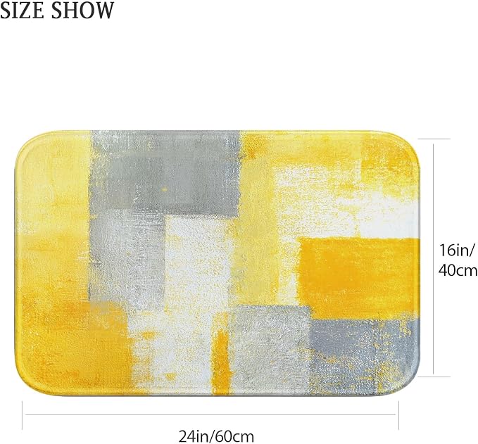 Britimes Bath Mat for Bathroom Yellow Gray Abstract Graffiti Geometric Bath Rug Floor Mat Bathroom Decorations 16x24 Inches for Kitchen Bedroom Indoor