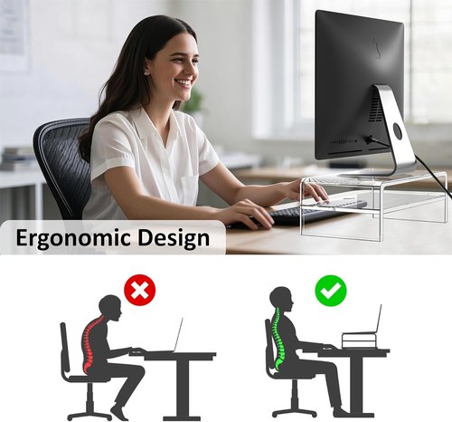 Egchi Clear Acrylic Monitor Stand Riser - 2-Tier Design for Organized Multi-Media PC & Laptop Storage - 5.12 Inches High
