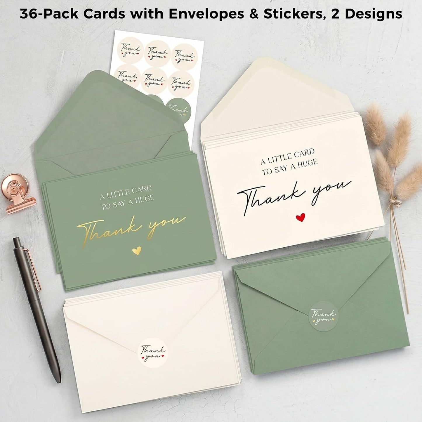 Thboxes Thank You Cards - 36 Pack 4x6 Inch Blank Note Cards with Envelopes & Stickers for All Occasions