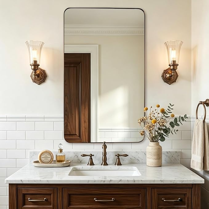 ANDY STAR Bronze Bathroom Mirror for Wall, 24X40” Bronze Wall Mirror for Vanity, Rounded Rectangle Mirror, Oil Rubbed Bronze Metal Modern Stainless Steel Frame, Hang Vertically or Horizontally