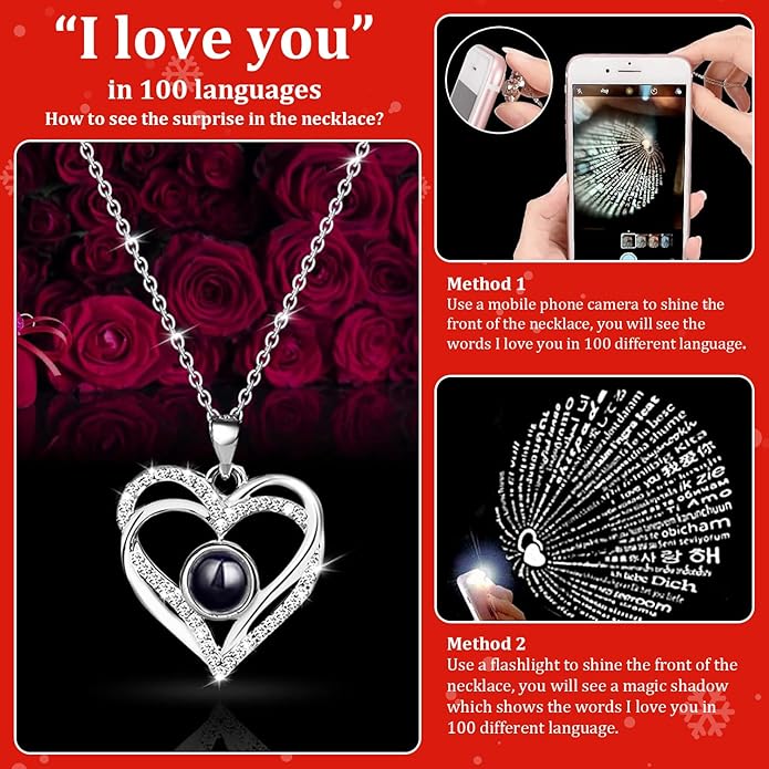 HITOP Rose Gifts for Women - Cute Teddy Bear with Preserved Real Roses Forever Flowers and I Love You in 100 Languages Necklace for Girlfriend Her Wife Mom Grandma on Birthdays, Anniversaries