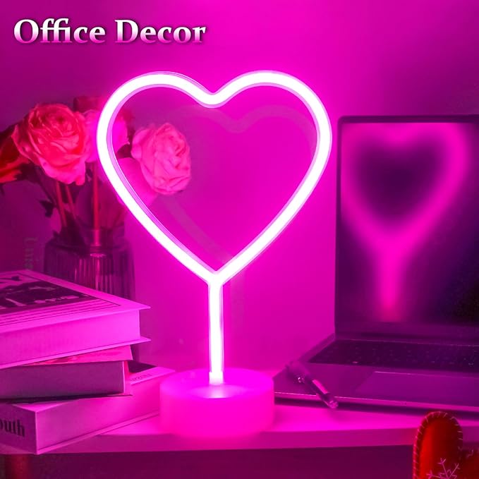 BHCLIGHT 1PK Pink & 1PK Red Heart Neon Sign, Valentines Day LED Neon Light Battery Operated or USB Powered Valentines Heart Lights, Table Lamp for Galentines Day Decorations, Gifts for Women, Lover.