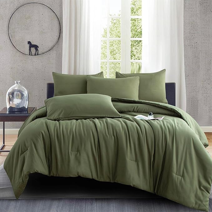 Green Comforter Set Full 3 Pieces Soft Army Green Bedding Comforter Dark Green Lightweight Comforter Set for All Seasons 1 Comforter and 2 Pillowcases