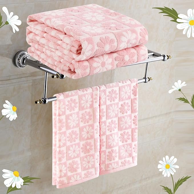 Quera 2 Pack Hand Towels Spring Summer Daisy Pink White Flower Checkered Bathroom Decorative Towels Set for Bath Kitchen Gift Guest Use 13.7'' x 29.5''