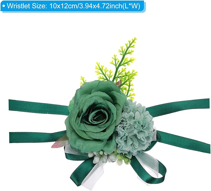 PATIKIL Artificial Wrist Corsage for Prom, Artificial Flower Wrist Corsages Band Rose Wrist Corsage Wristlet Hand Decor for Wedding Prom Party Accessory - 2 Pack (Dark Green)