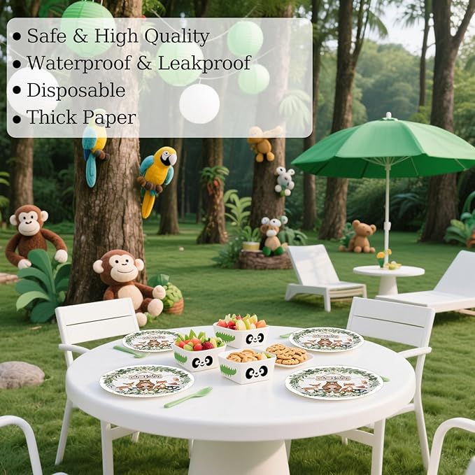 50PCS Woodland Baby Shower Party Paper Plates 7 Inch, Disposable Oh Baby Cake Dessert Plates Safari Jungle Wild Animal Party Supplies for Birthday Gender Reveal Baby Shower Decorations (Woodland)