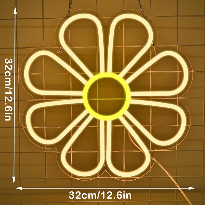 Flower Neon Signs Warm White LED Neon Light for Wall Decor Flowers Shaped Light up Sign for Bedroom, Christmas Gift, Shop, Teen Room, Dormitory (12.6 x12.6 inch)