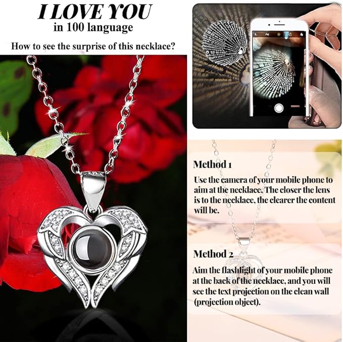 Preserved Real Rose with I Love You Necklace 100 Languages, Gifts for Girlfriend, Women, Mom, Wife, Gifts Idea on Christmas, Valentine's Day, Mother's Day, Birthday, Anniversary, Thanksgiving