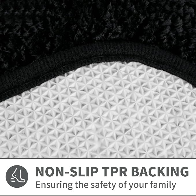 Scalloped Black Bathroom Rugs Mat,Shaggy Soft Non Slip Absorbent Quick Dry Bath Mats for Shower Room,Plush Microfiber Bath Rug for Bathroom Floor Carpet for Shower Tub Sink Bedroom,16"x24"
