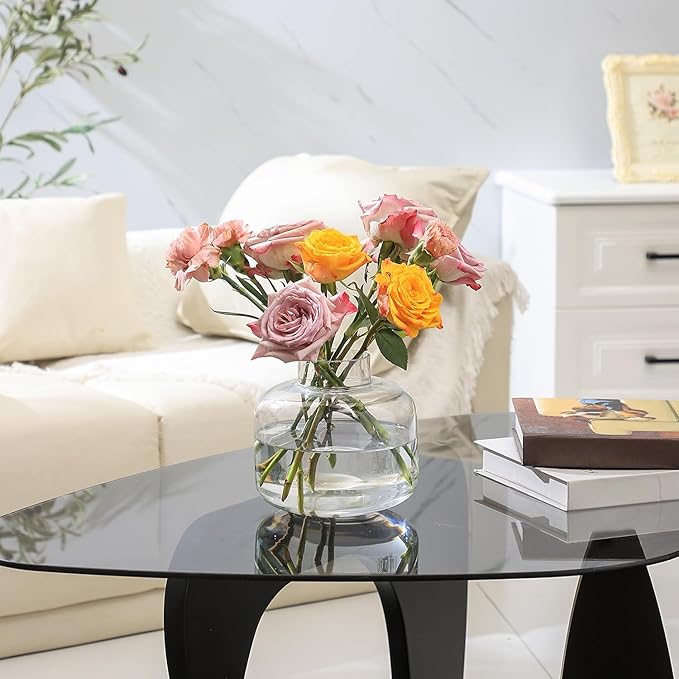 Round Glass Vase, Short Vases for Flowers, 6 Inch Round Clear Glass Vases, Modern Small Vase for Living Room, Dining Table, Wedding, Bookshelf, Office, Entryway