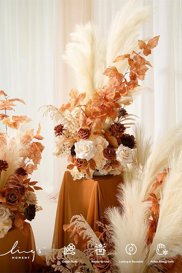 Ling's Moment 41" Tall Fall Free Standing Artificial Flowers Arrangements 2 pcs Wedding Arch Altar Stage Decorations Rust Sepia For Ceremony Reception Rose Fake Floral Party Outdoor Centerpieces Decor