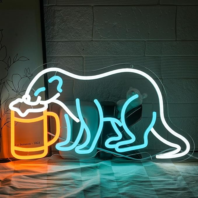 Ferret with Beer Neon Sign for Bar Wall Decor Beer Neon Lights Dimmable Ferret LED Light for Pub Decor Man Cave Decor Gift For Beer Lover