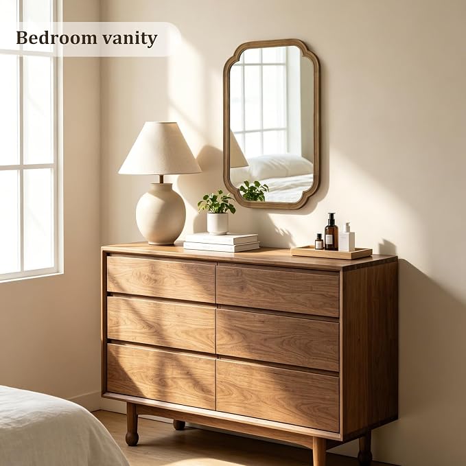 WallBeyond 20" x 30" Wood Mirror Rounded Corner Arch Wall Mirror with Wood Frame for Entryway, Living Room or Bedroom Home Decor [20" x 30" Natural Color]