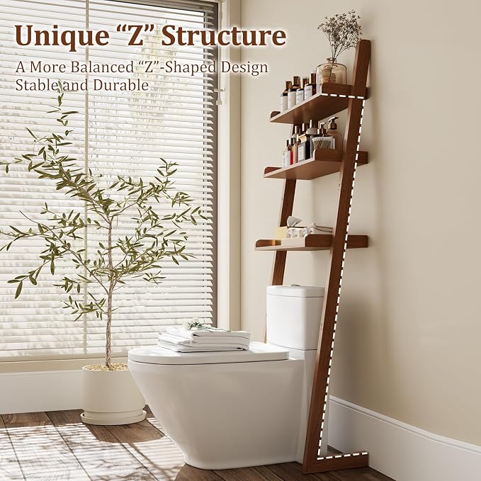 Over The Toilet Storage Shelf Wood, 3-Tier Above Toilet Organizer Rack, Freestanding Above Toilet Shelf for Bathroom, Laundry, Space Saver, Walnut Color.
