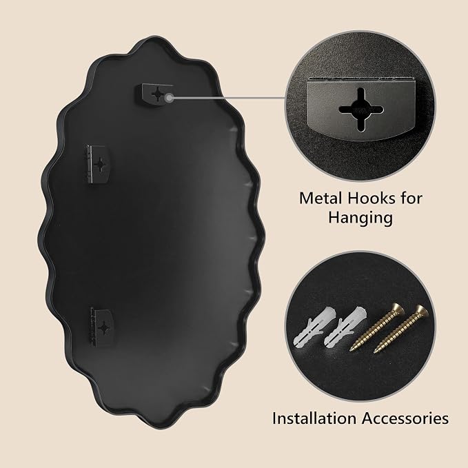 Oval Wavy Wall Mirror -Irregular Wall Mirror with Black Asymmetrical Aluminum Alloy Frame,24"x36" Decorative Wall Mirrors for Bathroom, Bedroom, Living Room, Dining Room，Entryway