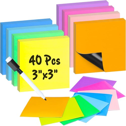 MAXECHO Reusable Magnetic Sticky Notes - 40 Pcs Dry Erase Magnet Sheets Set | Easy Post Labels in Multicolor