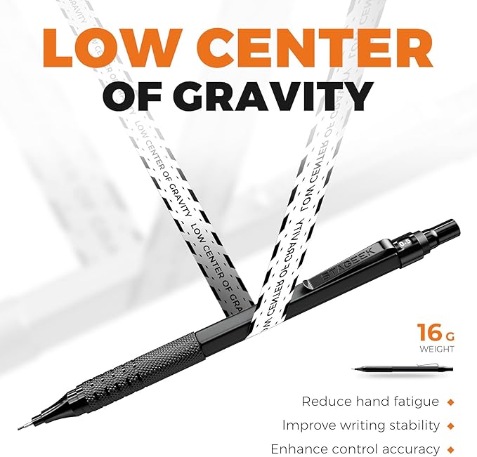 STAGEEK 35PCS Black Art Mechanical Pencil Set in Case，0.5 0.7 0.9 2.0 Graphite Metal Drawing Drafting Pencils, Sharpener Erasers 384PCS Lead Refills (6B 4B 2B HB 2H 4H Colors) for Writing Sketching