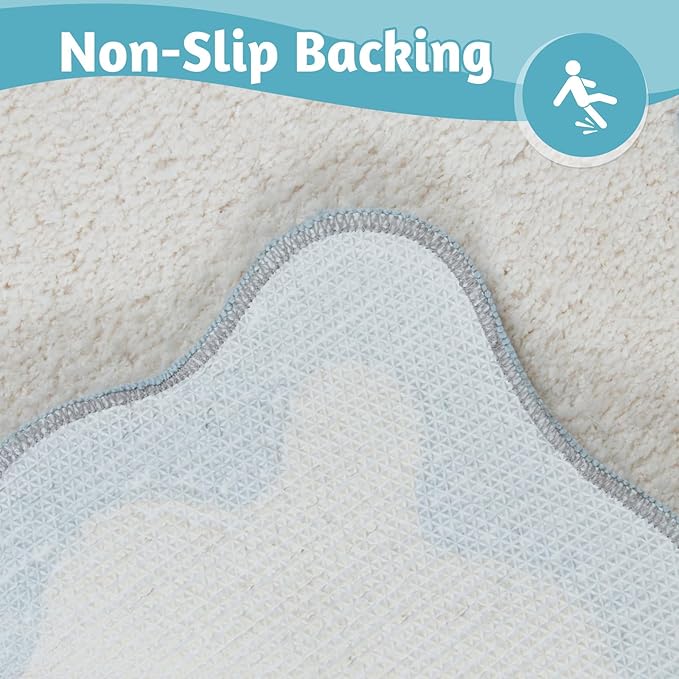 Uphome Bathroom Rug Runner, White Cute Long Bathroom Rug with Blue Irregular Shaped Absorbent Non Slip, 18x47 Machine Washable Soft Shaggy Microfiber Bath Mat for Floor, Tub, Shower
