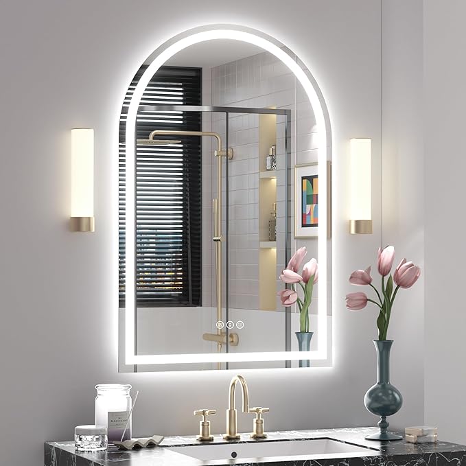 24x36 Inch Arched LED Mirror for Bathroom, Dimmable Lighted Vanity Mirror for Wall, Backlit and Frontlit, Anti-Fog, 3 Colors, Memory, ETL Listed