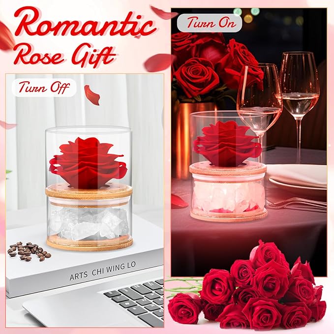 Women Gifts for Christmas Flower Gifts for Mom,Xmas Gift for Her,Preserved Pink Roses with Light,Forever Flowers Birthday Gifts for Women,Wife,Girlfriend Gifts Ideas on Birthday,Anniversary,Valentines