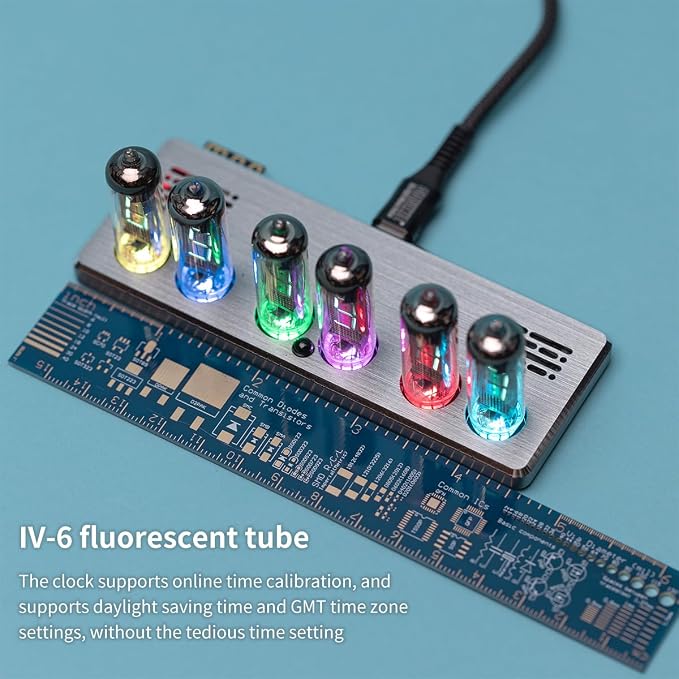 Nixie Tube Clock Digital with WiFi Auto-Sync, Voice Alarm, 15 Color Backlight, 9 Display Effects, Vintage Desk Clock for Home Office Decor