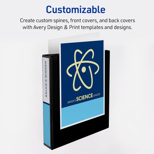 Avery Durable View 3 Ring Binder - 1.5 Inch Slant Rings, 375 Sheet Capacity, Customizable Black Cover