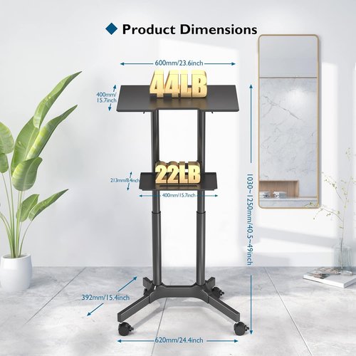 BONTEC Portable Mobile Standing Laptop Desk - Height Adjustable Sit-Stand Workstation | Ideal for Home Office & Classroom