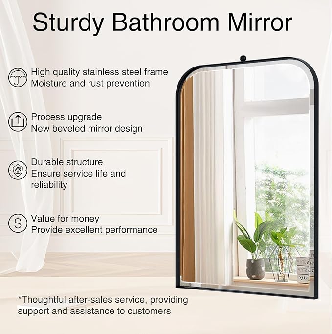 POZINO Rectangle Beveled Mirror, 24"x38" Bathroom Mirror for Over Sink, Modern Vanity Mirrors with Stainless Steel Frame, Black Oblong Wall Mirrors for Living Room Bedroom Entryway Fireplace