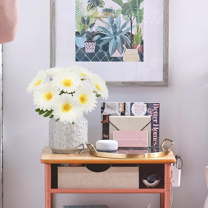 White Small Flowers 11.8” Fake Daisies 8 Pcs PU Gerbera Daisy Artificial Flowers for Vase Wedding Party DIY Office Home Living Room Decor