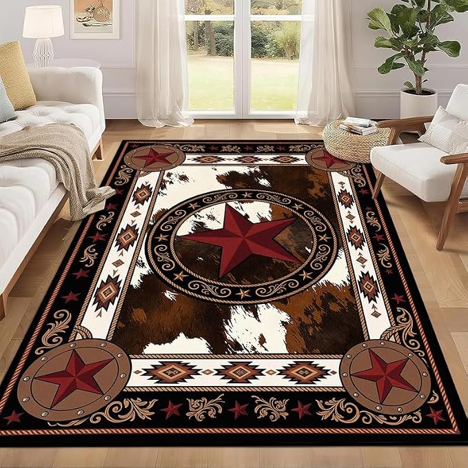 Vintage Star Rugs Non Slip Rustic Farmhouse Floor Mat Washable Carpet for Bedroom Living Room Nursery Playroom Classroom Home Decor,6'x9'