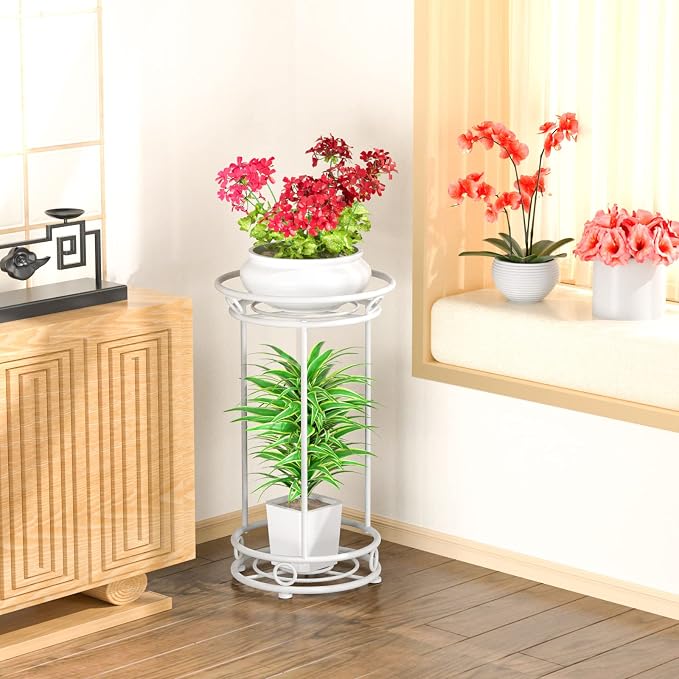 YIUKEA Plant Stand Indoor Outdoor - Metal Planter Holder Shelf Tall Tiered Flower Pot Display Organizer Rack for Garden, Patio, Living Room, Bathroom, Office (White)