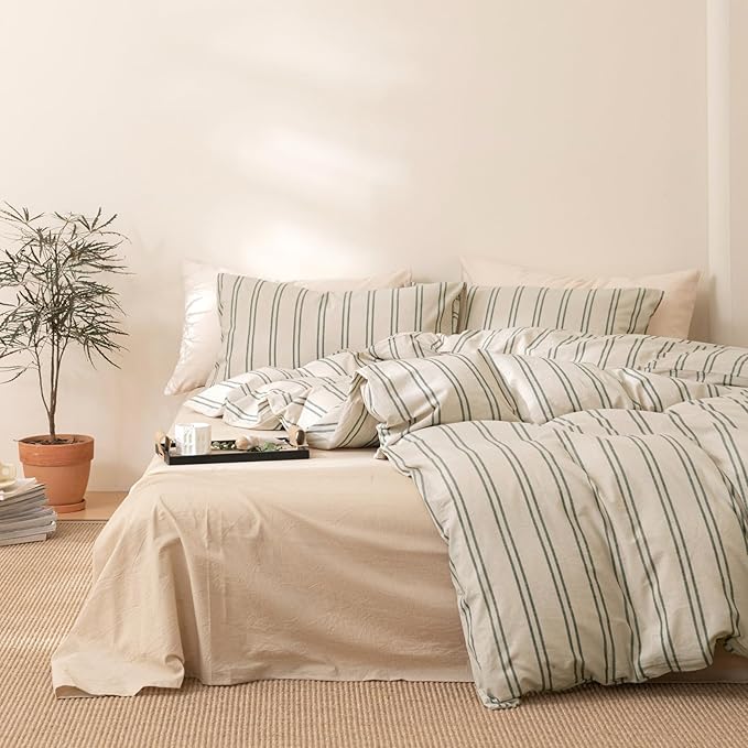 VM VOUGEMARKET Striped Comforter Set Full Teen Boys Striped Bedding Comforter with 2 Pillowcases Simple Modern Lightweight Comforter Set