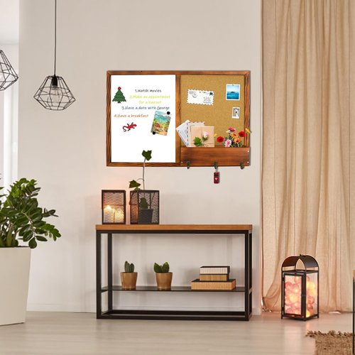 Mail BB-BN-6090 | Magnetic Dry Erase Whiteboard & Cork Board Combo - 35.4" x 23.6" with Pine Wood Frame