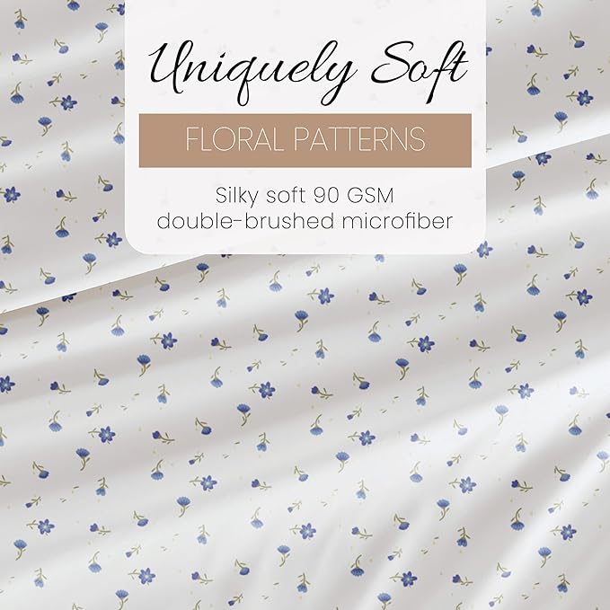 Linen Market Double-Brushed Patterned Microfiber King Sheet Set 4 Piece – Oeko-TEX Certified Ultra Soft & Wrinkle-Free - 16" Deep Pocket Sheets - Easy Care King Size - Soft Floral Light Blue